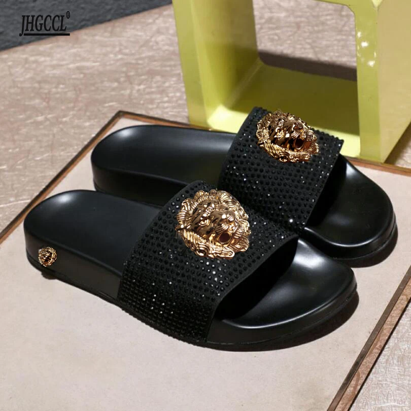 Size 35-45 fashion men&#39;s slippers women&#39;s double flip-flops luxury brand summer casual men&#39;s slippers platform flat slippersT6