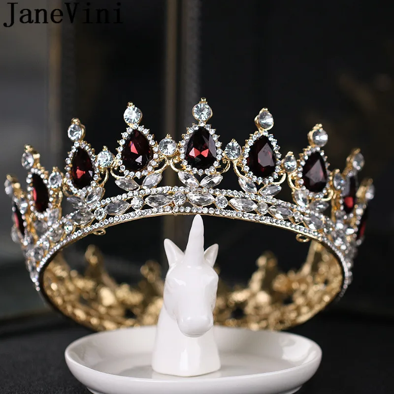 

JaneVini Vintage Women Tiaras and Crowns Baroque Rhinestone Round Crystal Wedding Hair Jewelry Accessories Bridal Diadem Prom