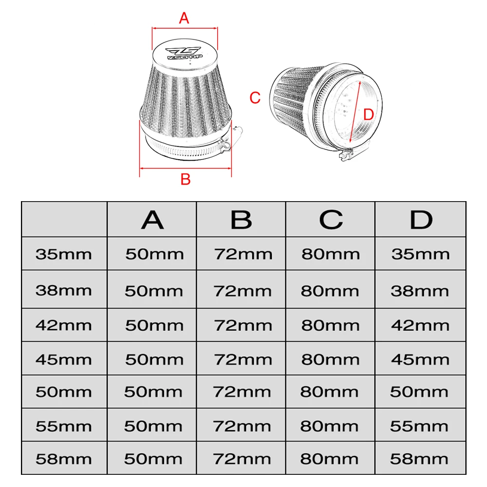 ZSDTRP Mushroom Head Modified Motorcycle Carburetor Air Filter Cup Intake Pipe 35mm 38mm 42mm 45mm 52mm 58mm For MIKUNI OKO KOSO