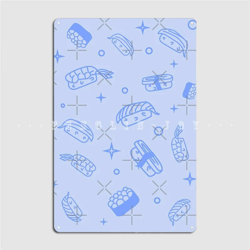 Nigiri Sushi Roll Japanese Food Outline Blue Pattern Metal Sign Club Pub Garage Customize Garage Decoration Tin Sign Poster