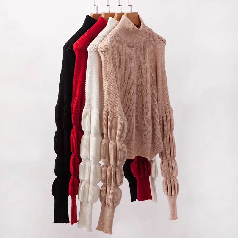 Suéter de cuello alto para mujer, Jersey de manga larga de punto de loto, informal, holgado, Invierno 2019