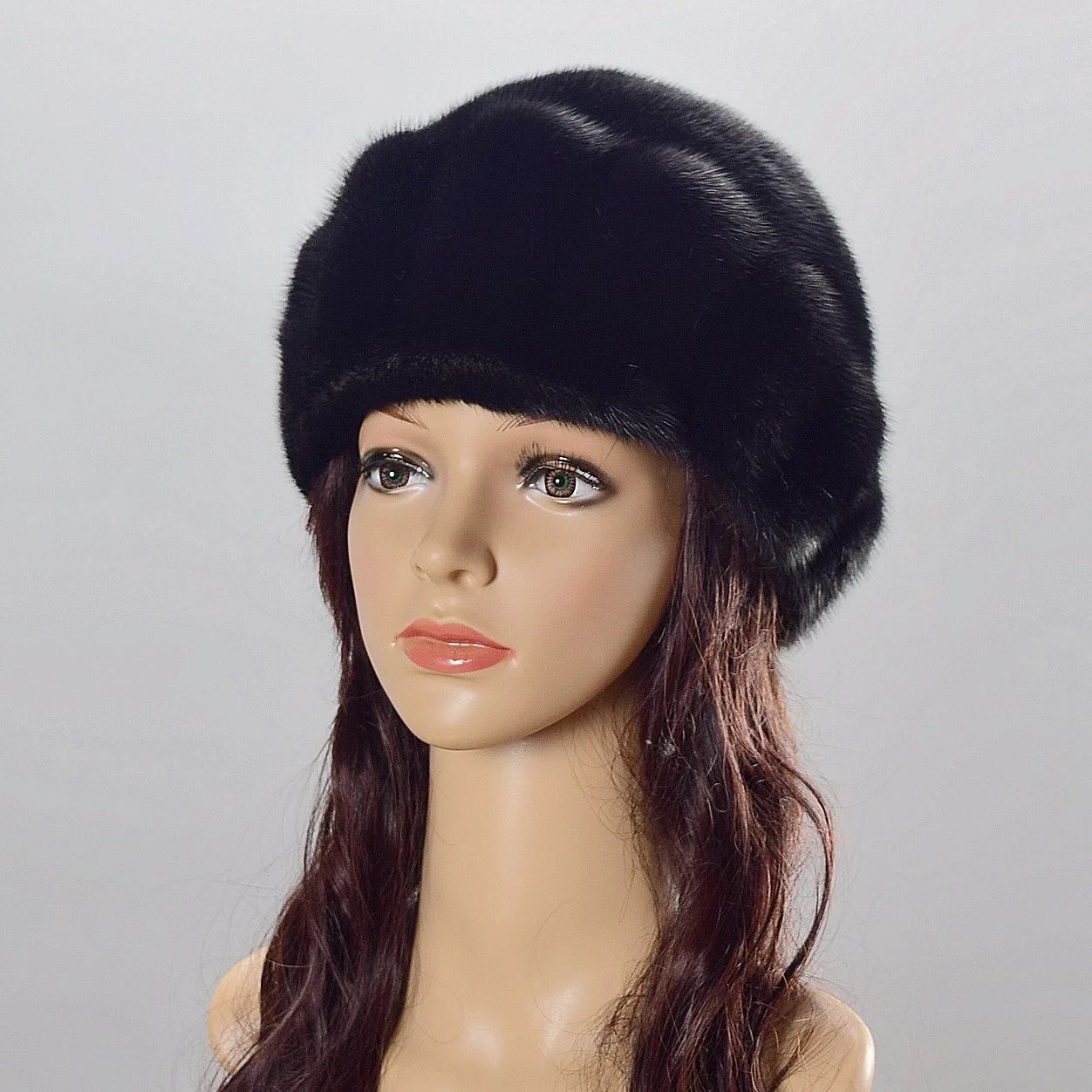 JKP Women\'s Real Mink Fur Hat Winter Keep Warm Whole Mink Hat Ear Protection Female Fashion Leisure Cap Beanie