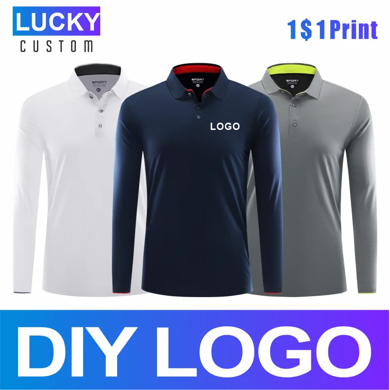 Men\'s Quick-drying Long-sleeved Polo Shirt Sports Running Fitness Polo Bulk Custom Printed Embroidery Logo Breathable Top