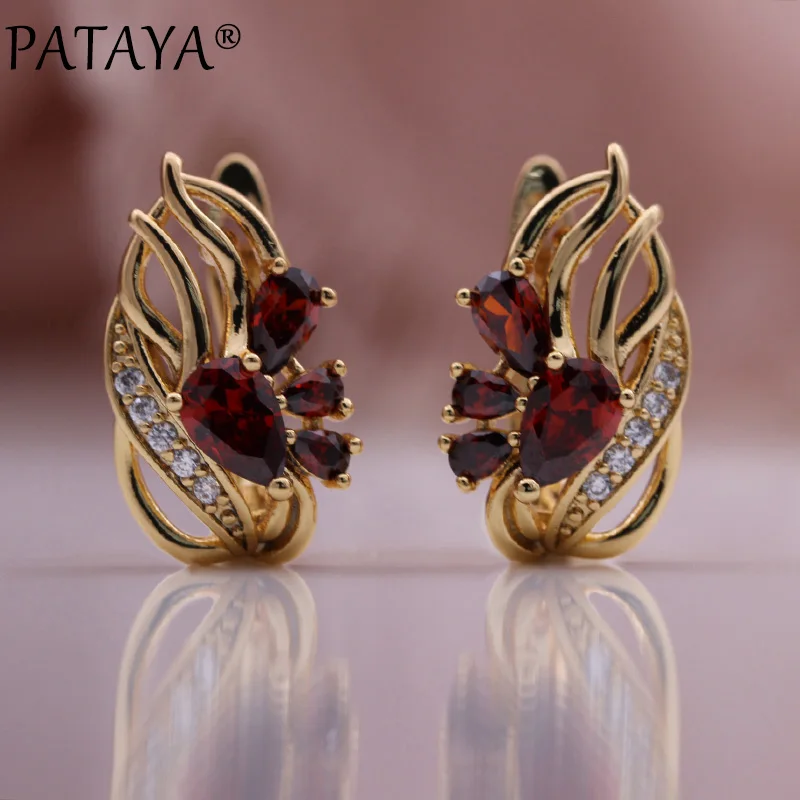 PATAYA New Trend Women Hollow Earrings Blue Water Drop Natural Zircon Earrings 585 Rose Gold Color Wedding Fashion Jewelry