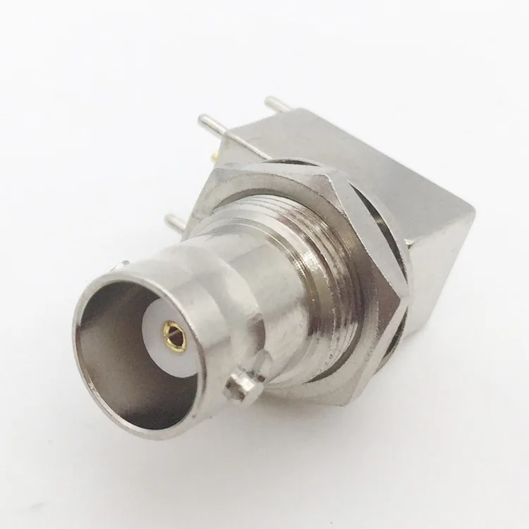 50pcs Copper BNC Female Jack Socket Right Angle 4 Pin PCB Panel Mount  Connector Center Solder Chassis Adapter BNC-KWE