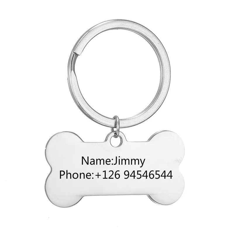 

Personalized Custom Dog Tag Keychain Engraved Pet Dog Cat ID Phone Keyring Stainless Steel Bone Anti-lost Collar Accessories