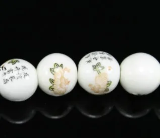 10pcs Decal Ceramic beads 12MM Plum and Peony Spacer Round Loose  for Jewelry bracelets making DIY accessories fh5d