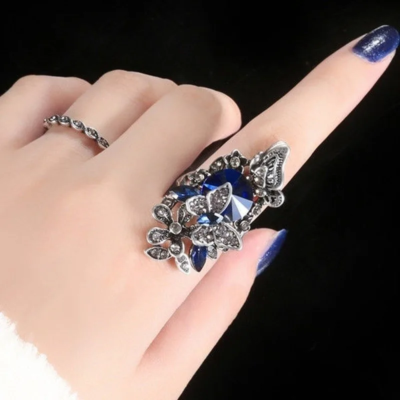 Hot Sale 2Pcs/Set Butterfly Ring Sets Fashion Creative Bohemia Women\'s Banquet Hand Ring Luxury Big Ladies Jewelry