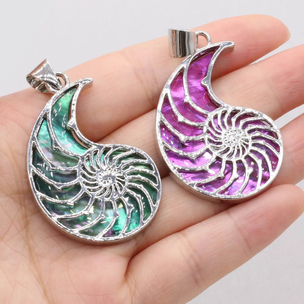 Natural Shell Pendants Alloy Snail Conch Abalone Shell Charms Pendant for Jewelry Making DIY Ocean Style Necklace Gift 30x46mm