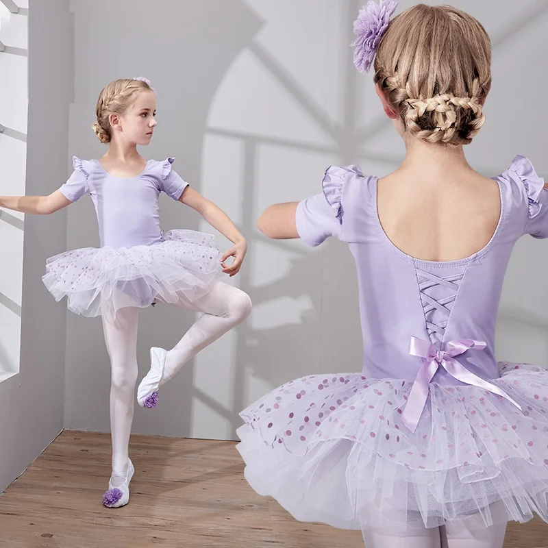 Abito da ballo a maniche corte per ragazze, abbigliamento da ballo carino, abito da balletto per bambini, abito tutù per bambini, gonne da ballo per bambini