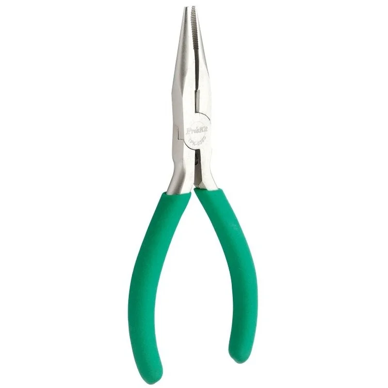 Proskit 1PK-036S non-slip green handle titanium long-nosed pliers with teeth, precision electronic pliers, durable, rust-proof