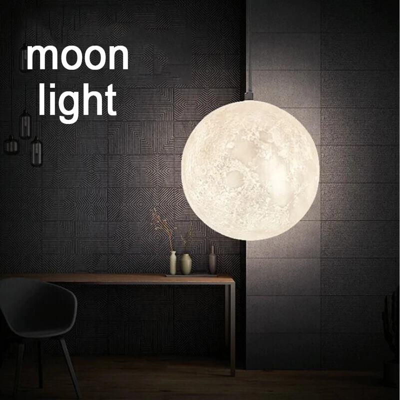 Led 3d Print Moon Pendant Living Room Restaurant  Hanging Lamps E27 12w 90v-260v Indoorchildren\'S Lighting Luminaire