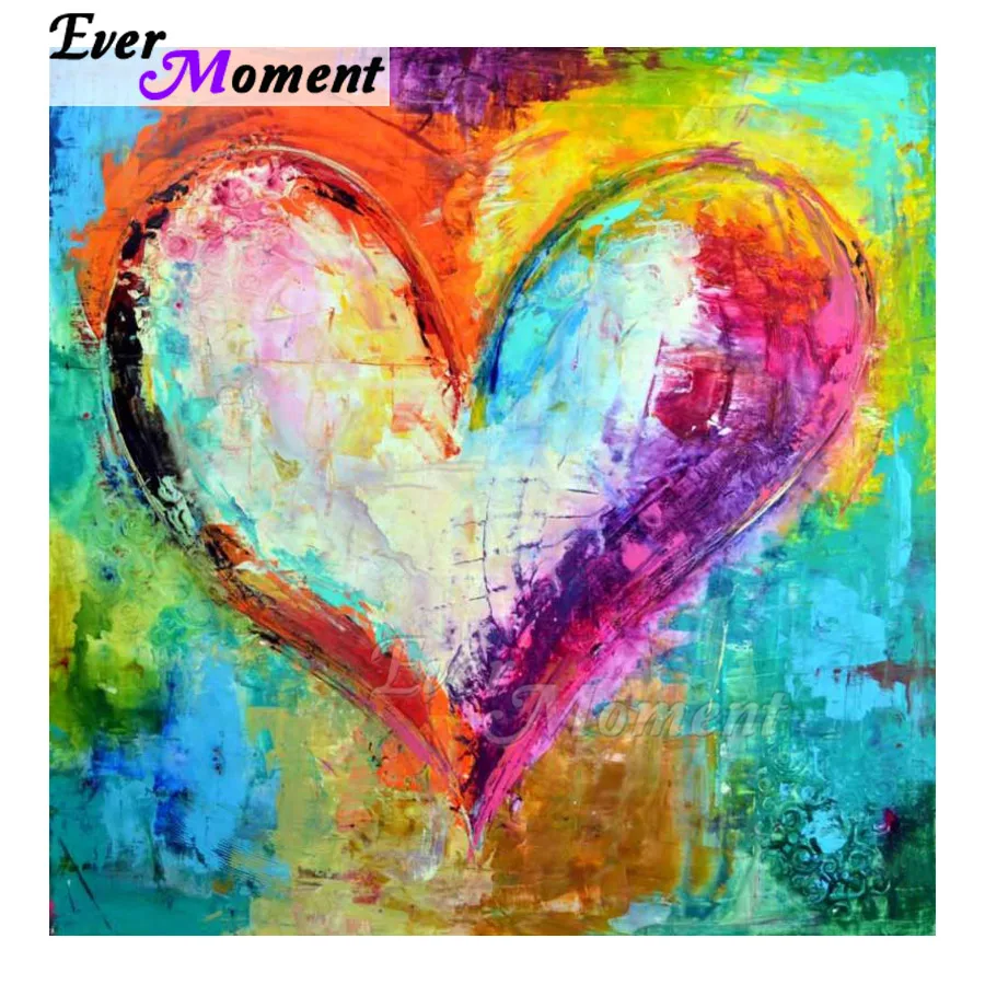 

Ever Moment Diamond Painting Colorful Heart Full Square Drill Picture Of Rhinestone Diamond Embroidery Decoration Home ASF1744