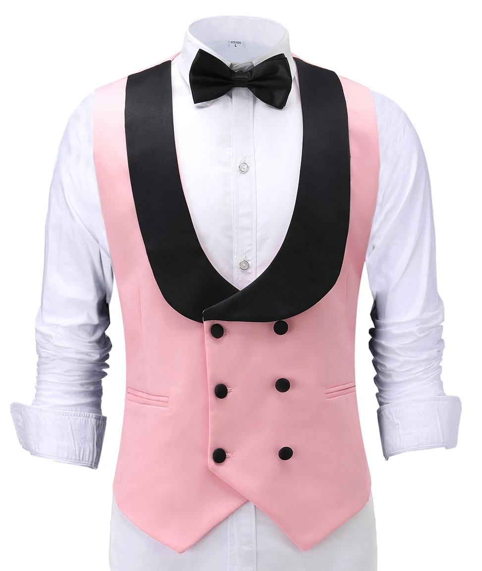 Silver Grey Casual Men\'s Waiter Vest Slim Fit Prom Double Breasted Blazer Champagne Suits Waistcoat For Wedding Best Man Grooms