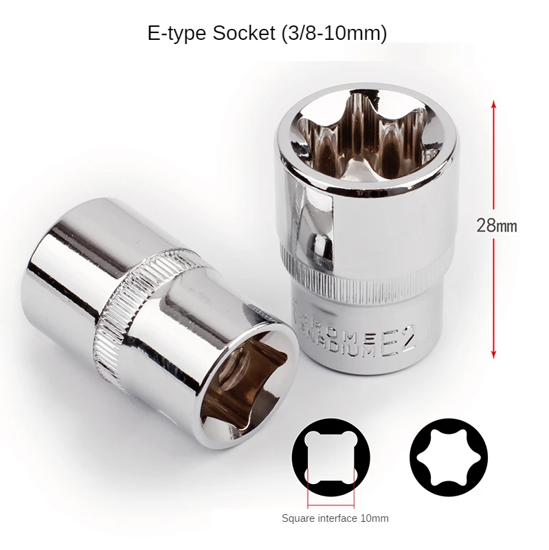Satu Buah 3/8 Inci Adaptor Soket Tipe E Soket Torx Kunci Pas Ratchet Kepala E8E10E12E14E16E18E20 10Mm