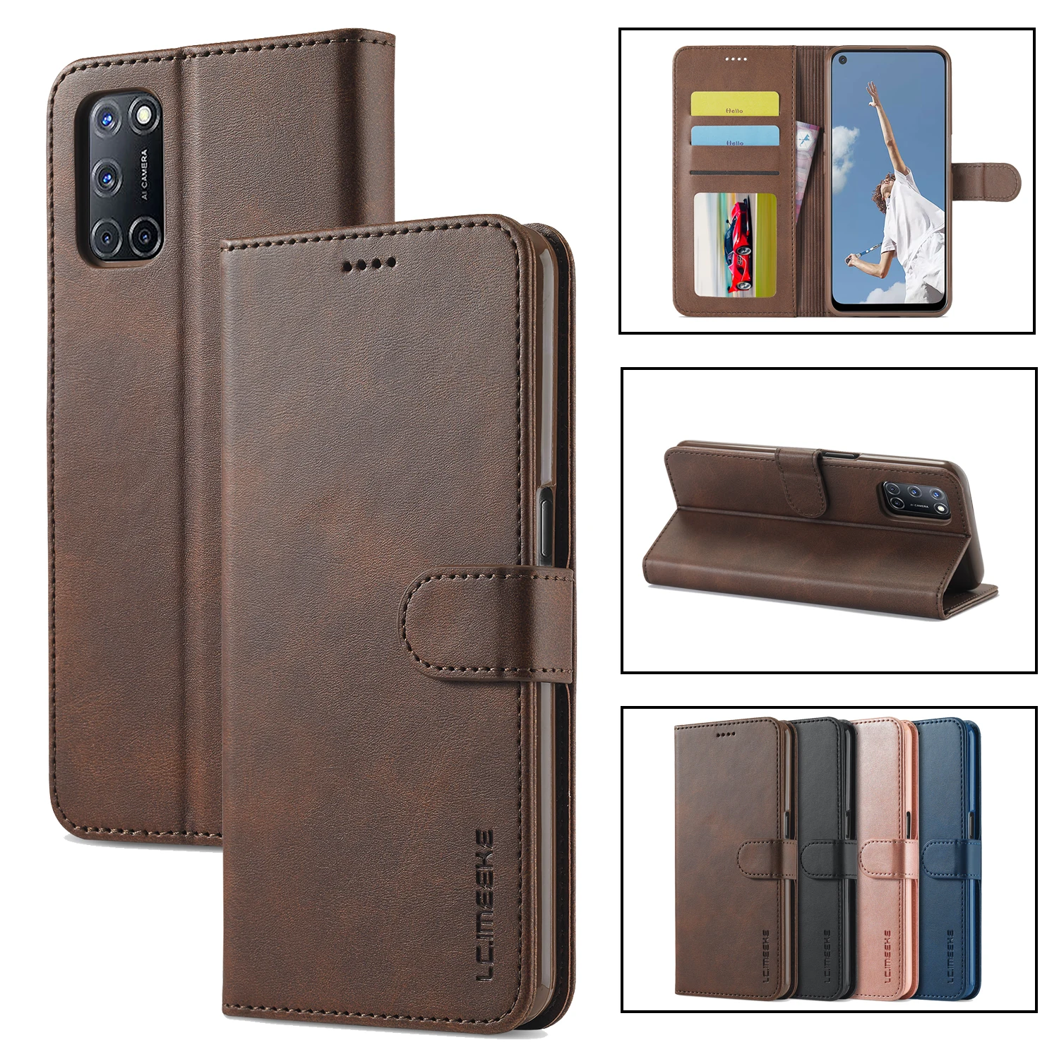 

Flip Cover For OPPO A53 2020 A53S A32 A33 A9 A5 A11X A52 A72 A92S A15 A55 A54 5G A74 A93 Card Slots Stand Wallet Holder Leather