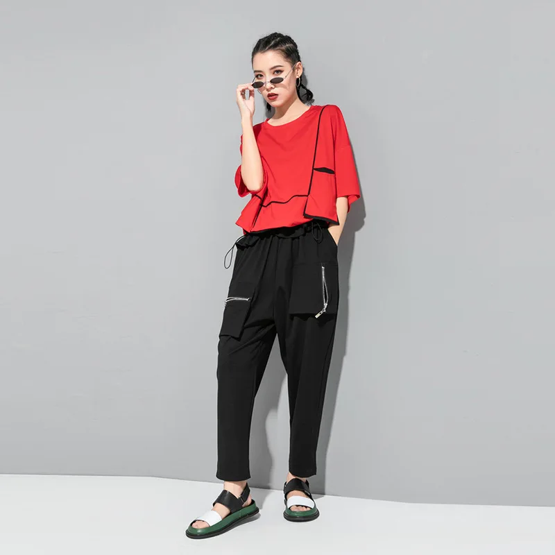 Women's Straight Pants Overalls Spring And Autumn New Zippered Pocket Decoration Fashion Large Size Nine Pants