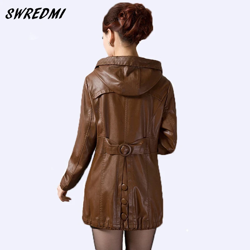 Long coats 5XL leather clothing women new 2024 spring jackets laides slim fashion coats outerwear leather jacket women black