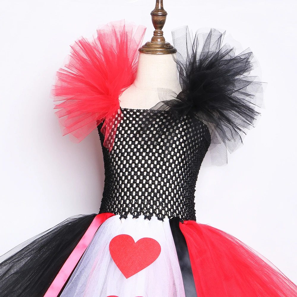 Alice Red Queen of Hearts Costumes for Girls Carnival Halloween Tutu Dress for Kids Christmas Outfits with Gold Crown Magic Wand