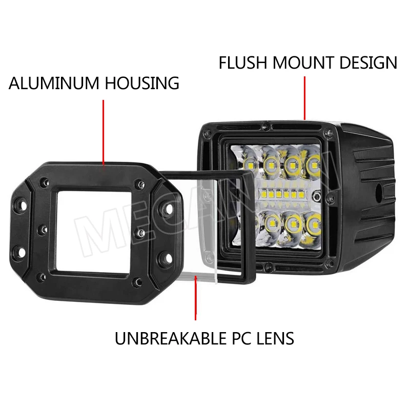 48W LED Work Light Aluminum Auto Driving Fog Lamp Car Accessories for Offroad Golf Jeep Tractor SUV UTV ATV 4x4 White