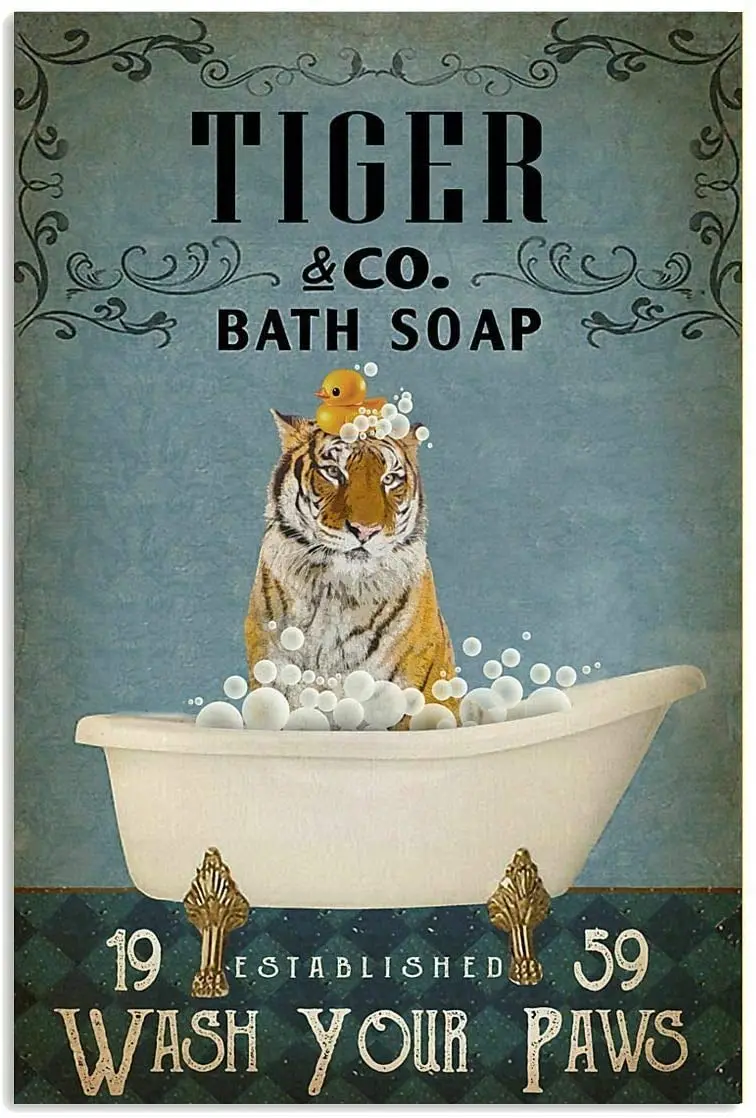 

no applicable Tinplate Print Poster Vintage Bath Soap Tiger Poster Art Print Gift for Tiger Lover Beer Vintage Replica Tin Sign