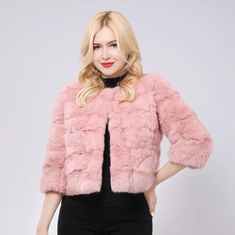 2024 Hot Sale Women Genuine Real Rabbit Fur Coat Lady Winter Warm Real Rabbit Fur Jacket Natural Color Real Rabbit Fur Overcoat