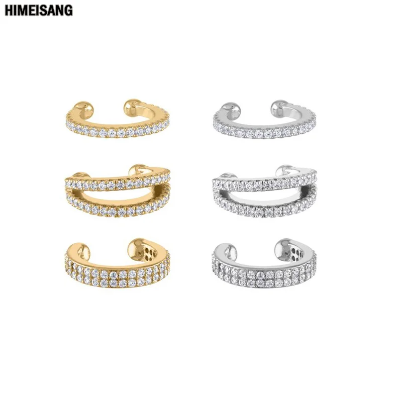 Big Gold Silver Filled Clip on Hoop Earring for Women Full CZ Zircon Circle Men Ear Cuff Earring Earcuffs Jewelry Wholesale