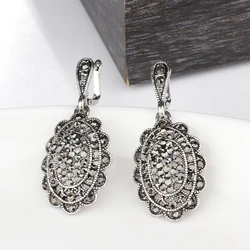 Wbmqda Hot Gray Crystal Drop Earrings Fashion Jewelry For Women Silver Color Hollow Petals Vintage Wedding Jewelry Wholesale