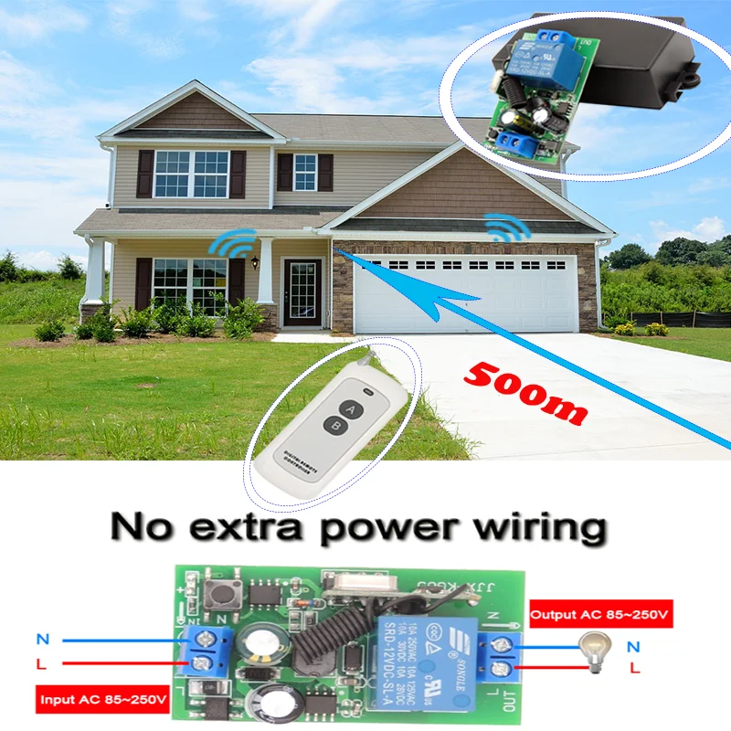 433MHz Wireless Universal Wide Range 500mRemote Control AC 220V 1CH 2 gangs rf Relay Receiver and Transmitter for light/Bulb/LED