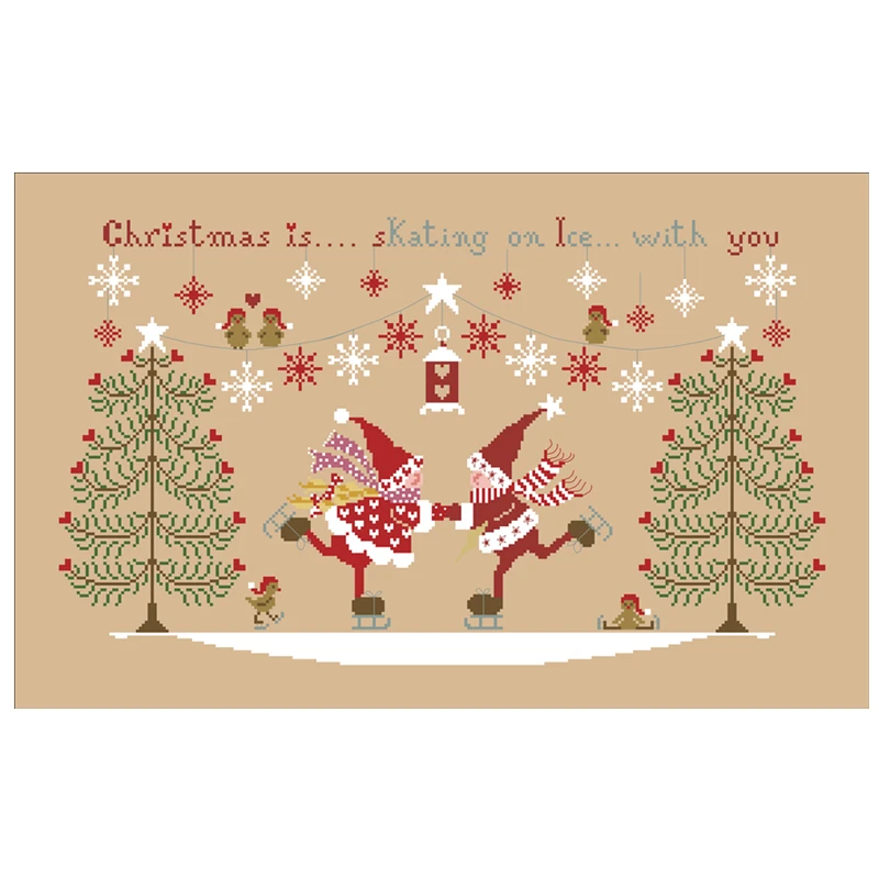 Christmas is skating on ice with you cross stitch kit cartoon pattern design 18ct 14ct 11ct linen flaxen canvas embroidery DIY