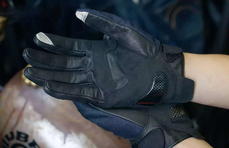 Vintage Denim Leather Gloves Motorcycle Motorbike Full Finger  Touch Screen  Non-slip Gloves