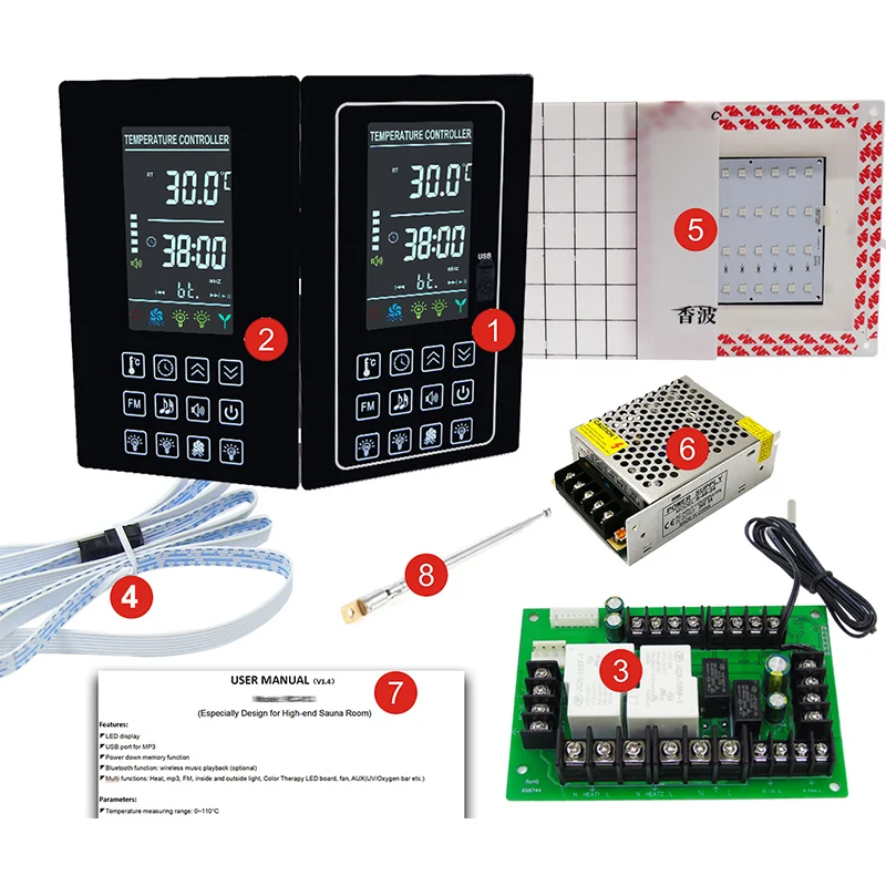 Imagem -06 - Aquecedor Infravermelho para Sauna Música Bluetooth Painel de Controle para Lâmpada Ventilador Aux Mp3 Saída fm Contator ac Conectado a Alta Potência