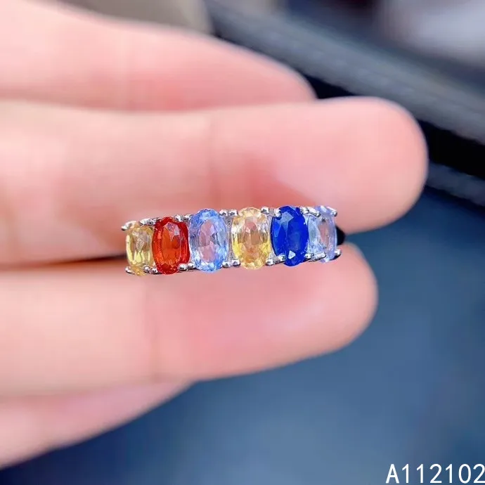 

KJJEAXCMY fine jewelry 925 sterling silver inlaid Natural color sapphire New girl's classic rainbow color gem ring support test