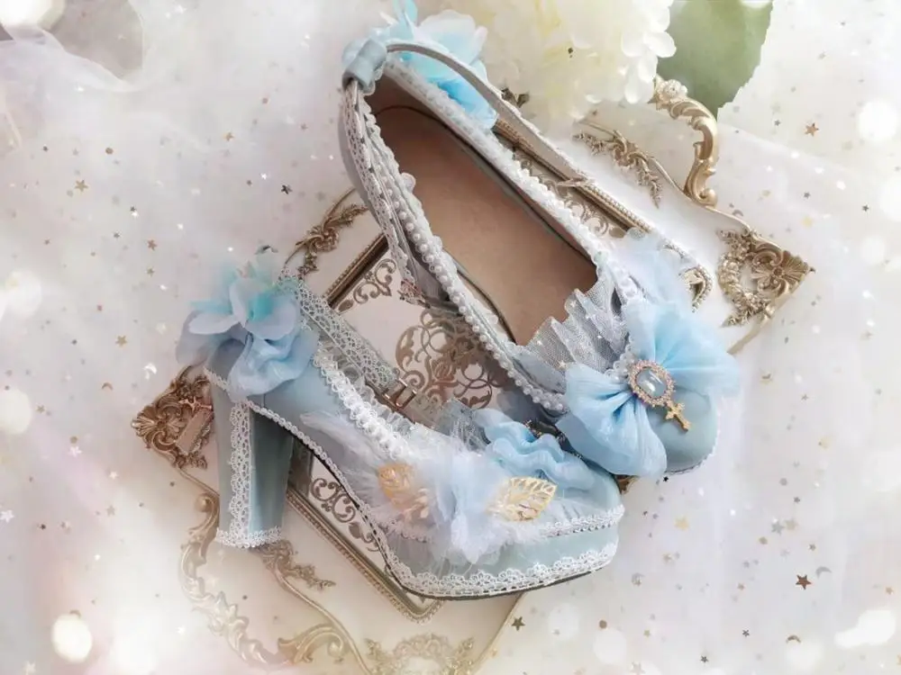 Kawaii ragazza tea party princess kawaii scarpe a punta retro del merletto di bowknot scarpe da donna cosplay loli cos Giapponese dolce lolita shoes