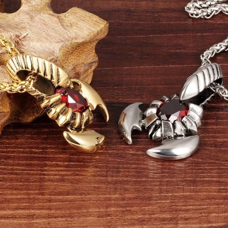 

New Animal Scorpion Shape Pendant Necklace Men's Necklace Bohemian Red Crystal Inlaid Scorpion Pendant Accessories Party Jewelry