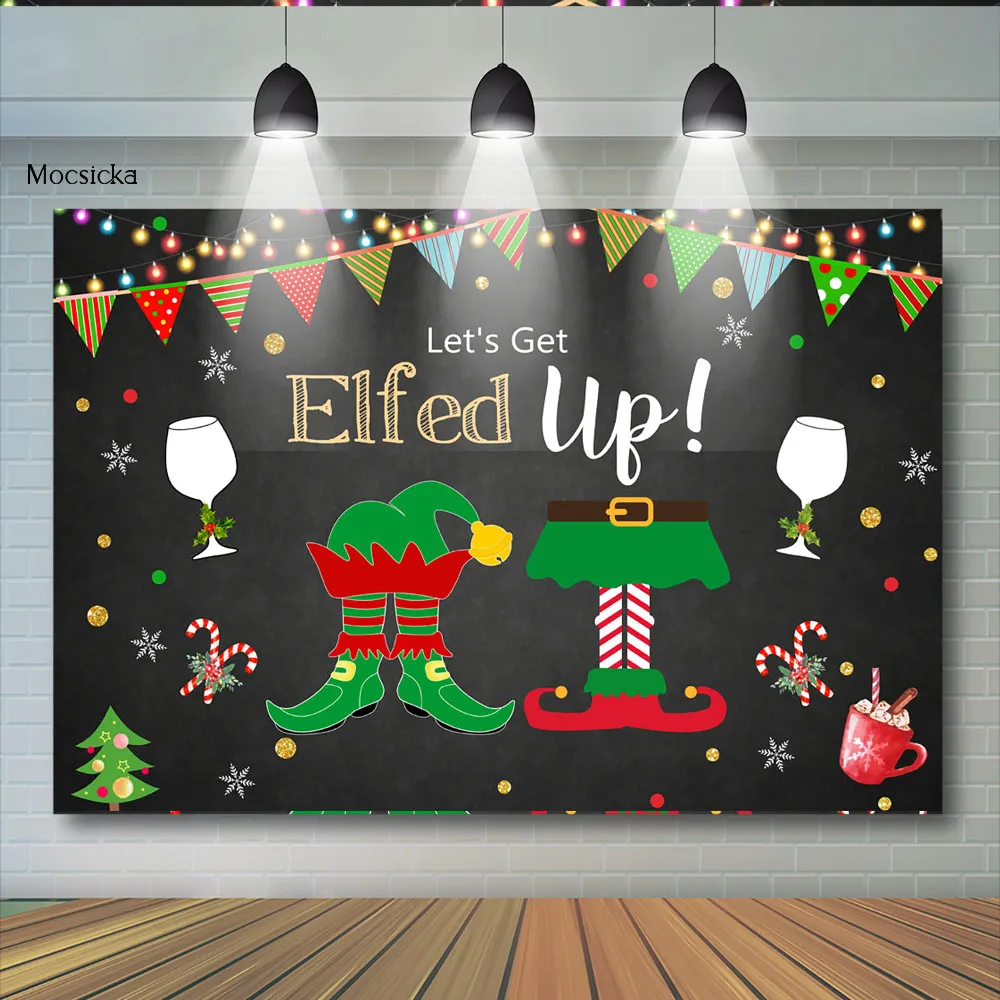 

Christmas Elfed Party Backdrop Masquerade Backdrop Snowflake Whiter Christmas Tree Wine glass Background Photobooth