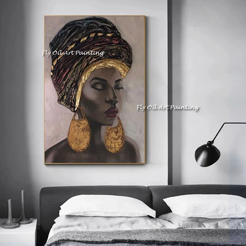 

Большой размер Ручная роспись Африканские женщины Картина маслом фигура искусство абстрактный портрет стена фон Стена вход гостиная столовая