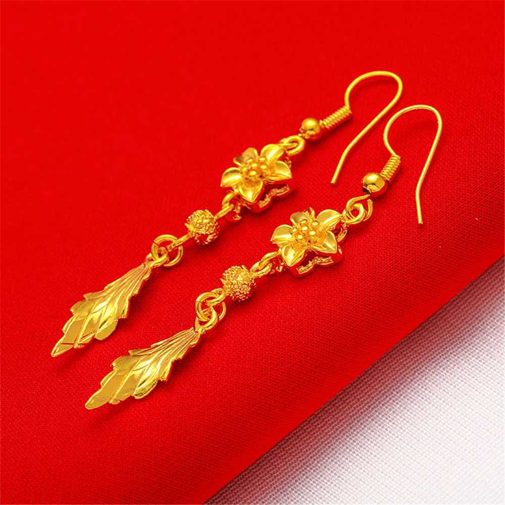 24K Gold Plated Charm Earrings For Women Long Tassel Drop Earing Brincos Femme 2021 Wedding Jewelry Accesories Party Gifts