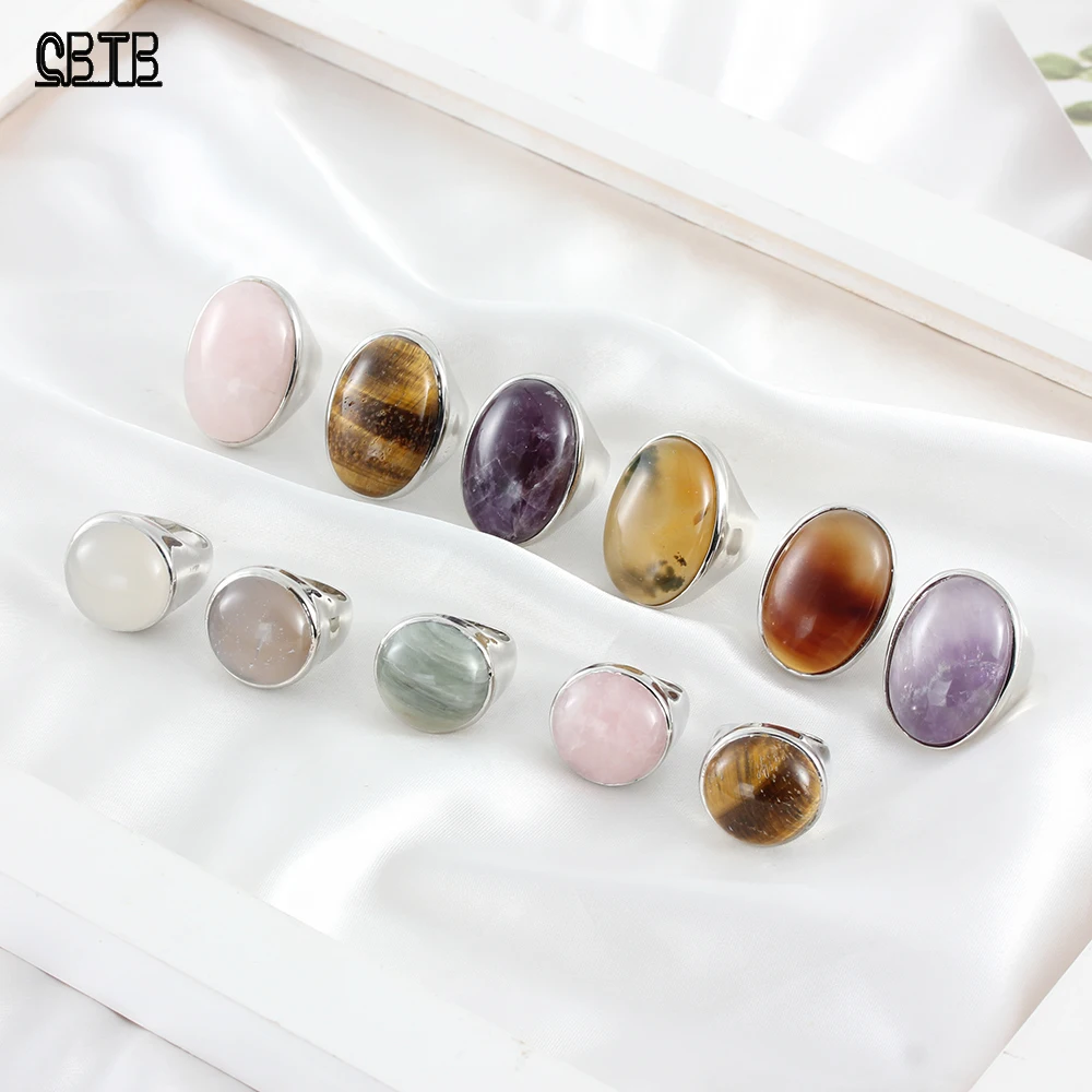 Fashion Oval Tiger Eye Natural Stone Ring for Men Women Bohemian Silver Color Rings Party Wedding Jewelry Hot Sale Wholesale