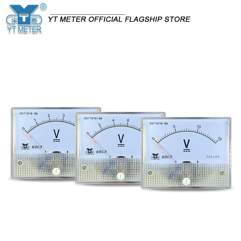 69c9 DC voltmeter 5V 10V 15V 20V 30V 50V 75V 100V 150V 200V 250V 300V 450V 500V 600V pointer 64 * 80mm voltage measurement