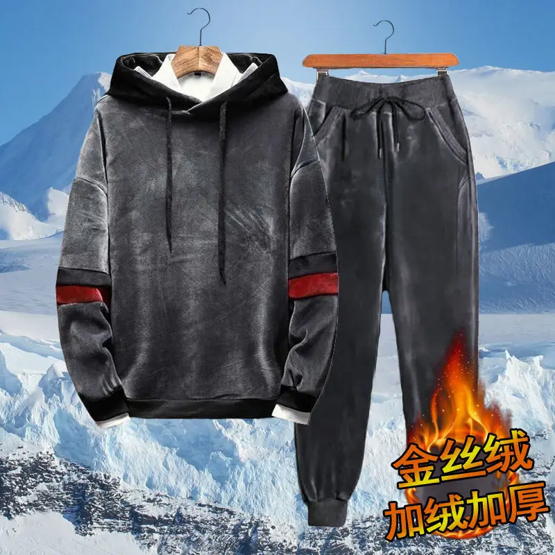

Спортивный костюм для мужчин, мужская спортивная Толстая флисовая куртка с капюшоном + брюки, теплая зимняя толстовка, мужской повседневный комплект одежды, женский