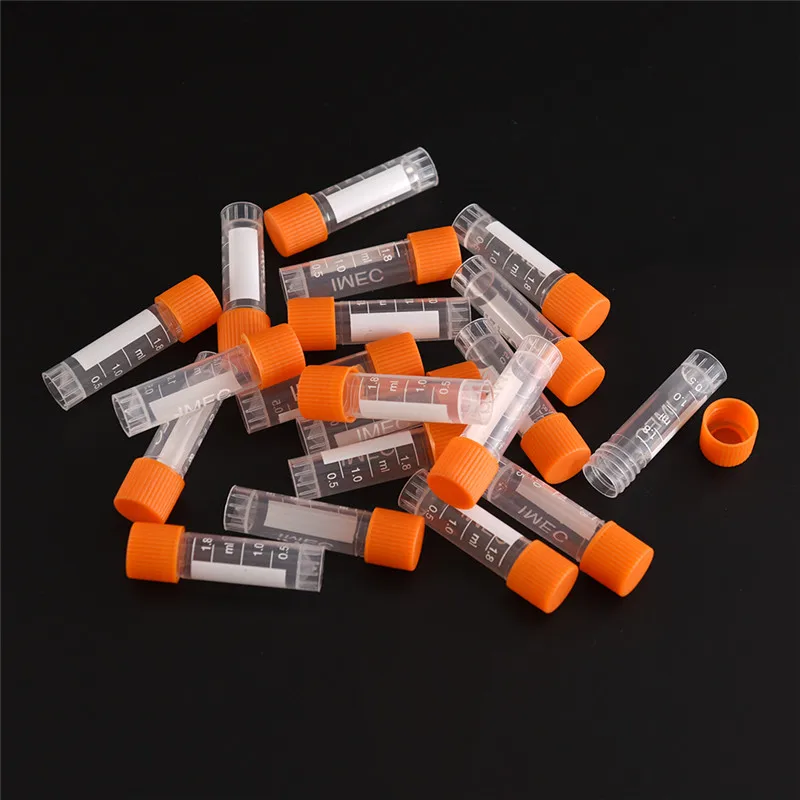 20pcs Lab Analysis Volume Vials Centrifuge Tubes With Screw Cap 1.8ml Graduation PP Freezing Tube Bottles