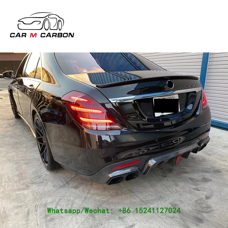 

S -class W222 B700 style CF bumper lip exhaust pipes 2018-2020y car rear diffuser with exhaust tips for S class W222 B700 style