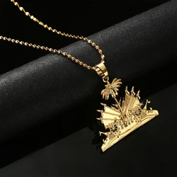 Gold Plated Haiti Symbol Pendant Necklace For Women Girls Ayiti Ethnic Fashion Jewelry Gifts