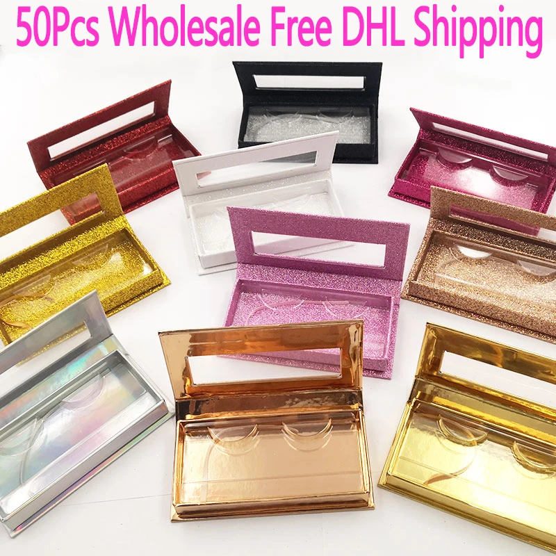 

50pcs wholesale false eyelashes packaging box fake 3d mink lashes boxes faux cils strip Rectangle magnetic case empty