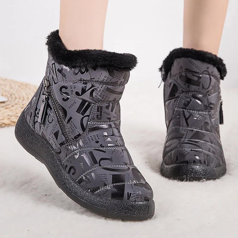 Women's Boots 2023 Fashion Waterproof Winter Shoes Women's Snow Boots Zipper Winter Boots Low Heel Ankle Botas Mujer Large 34-43