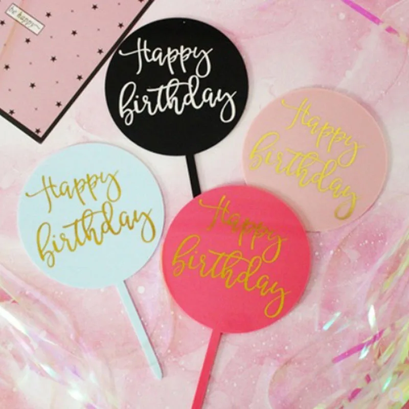 Round Gold Acrylic Happy Birthday Cake Topper Circle Acrylic Cake Topper For Kids Birthday Party Cake Decorations Baby Shower