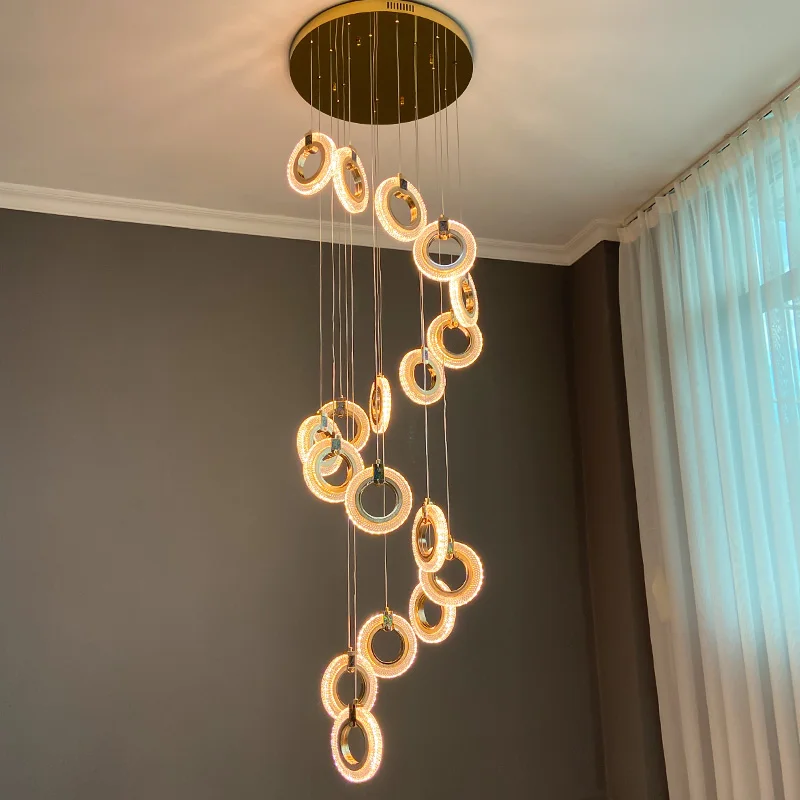 

Hot sale Loft Pendant Lamp For Home Decoration Modern Led Ceiling Chandelier Acrylic Ring fixtures stairs deco hanging lights