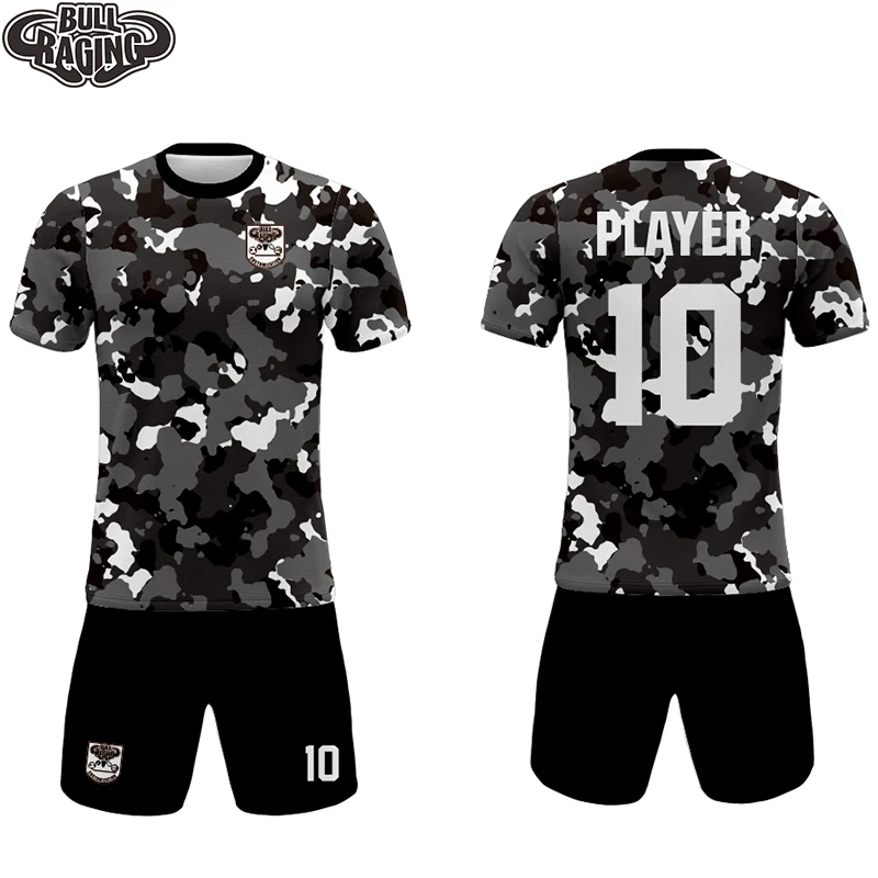 Blue White Camo Soccer Outfit Kits Sublimation Custom Soccer Jersey Short Uniforms