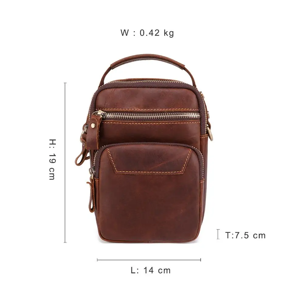 JOYIR Vintage Men Messenger Bag Genuine Leather Male Shoulder Bags Small Crossbody Bag For Mens Multifunctional Leather Belt Bag